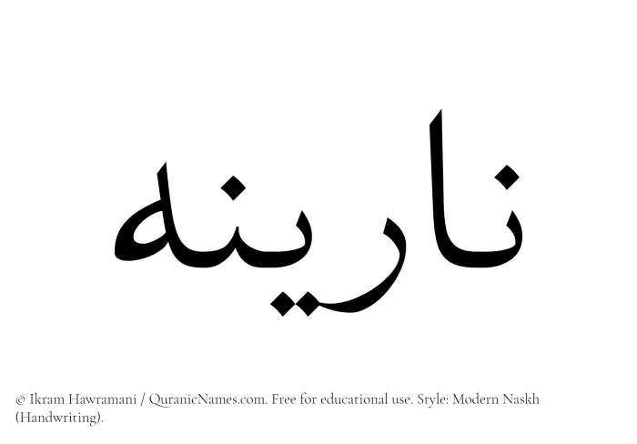 The Muslim name Narina written in naskh script