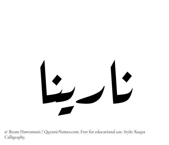 The Muslim name Narinaa written in Ruqaa calligraphic script