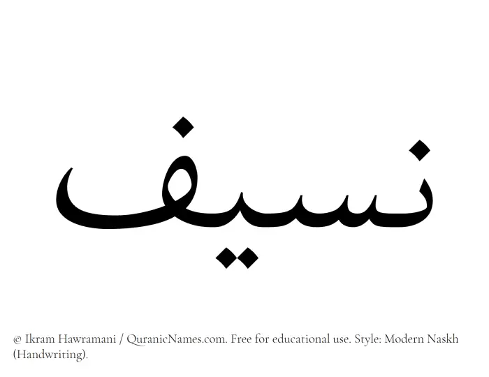 The Muslim name Naseef written in naskh script