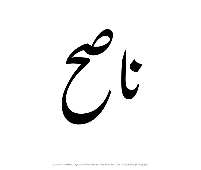 The Muslim name word Nasih written in Nastaliq calligraphic script