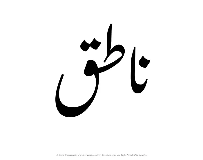 The Muslim name word Natiq written in Nastaliq calligraphic script
