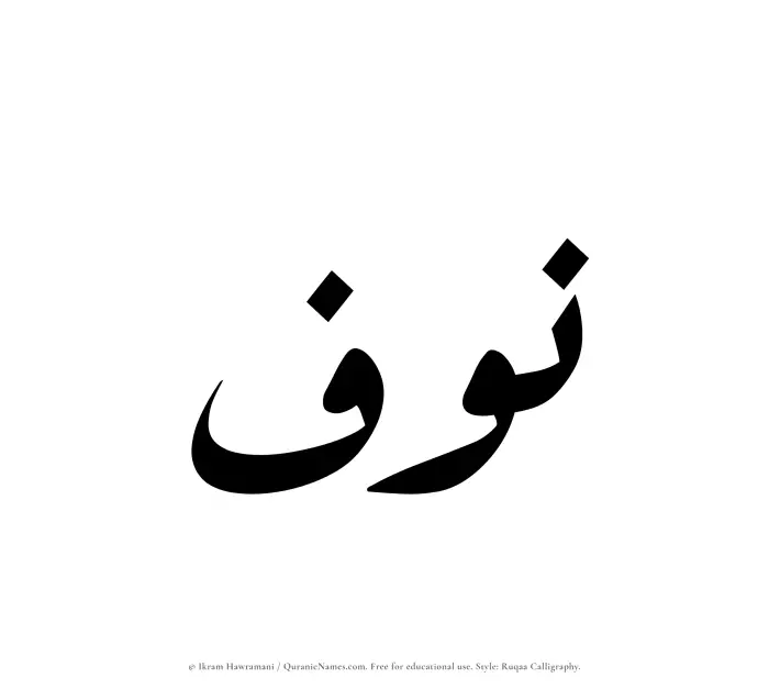 The Muslim name Nawf written in Ruqaa calligraphic script