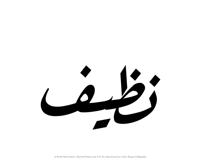 The Muslim name Nazeef written in Ruqaa calligraphic script