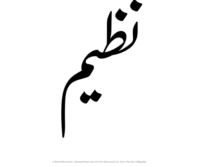The Muslim name word Nazeem written in Nastaliq calligraphic script