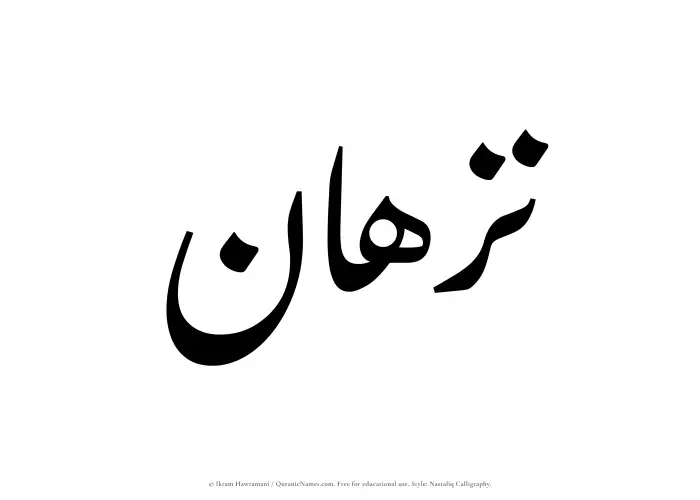 The Muslim name word Nazhan written in Nastaliq calligraphic script