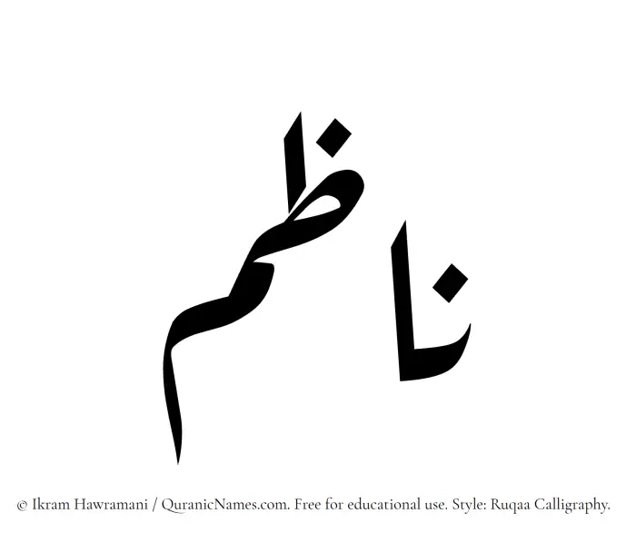 The Muslim name Nazim written in Ruqaa calligraphic script