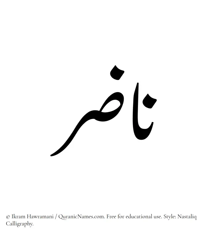 The Muslim name word Nazir (Nadhir) written in Nastaliq calligraphic script
