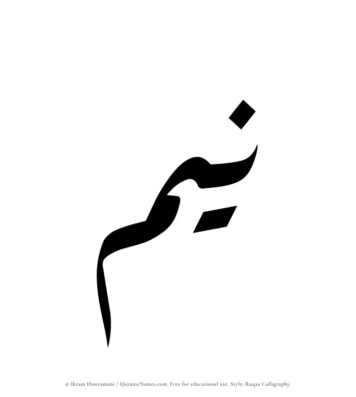 The Muslim name Neem written in Ruqaa calligraphic script