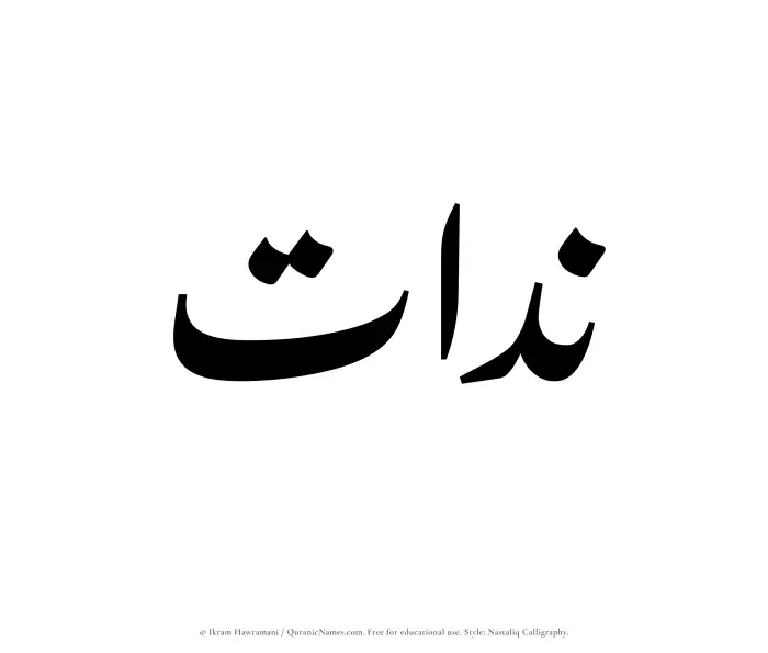 The Muslim name word Niddat written in Nastaliq calligraphic script