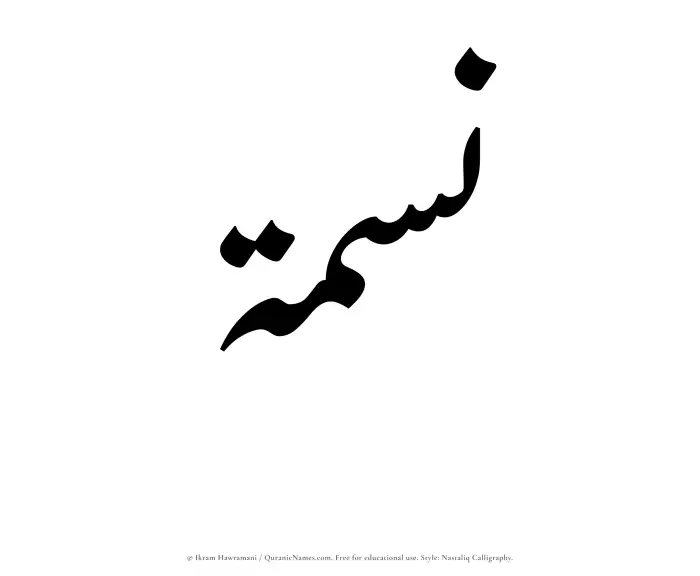 The Muslim name word Nismah written in Nastaliq calligraphic script