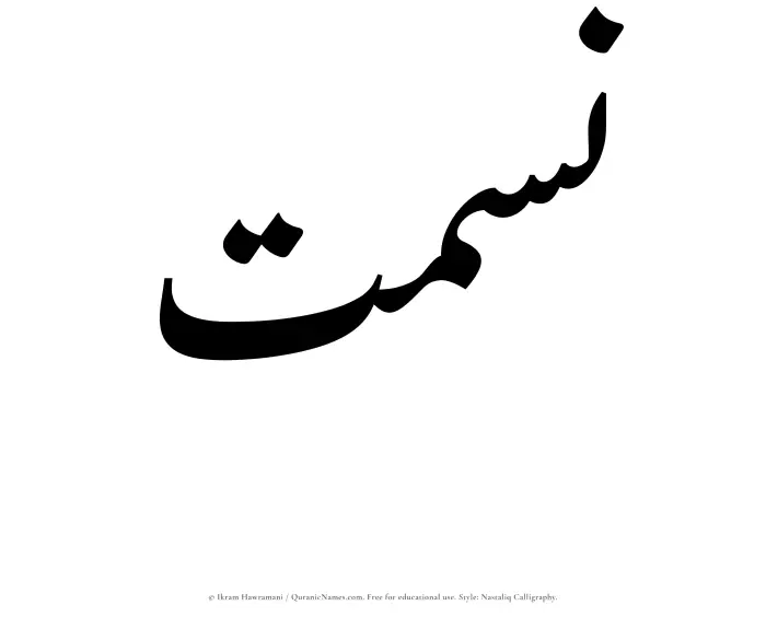 The Muslim name word Nismat written in Nastaliq calligraphic script