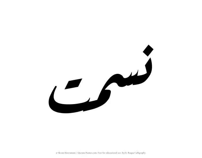The Muslim name Nismat written in Ruqaa calligraphic script