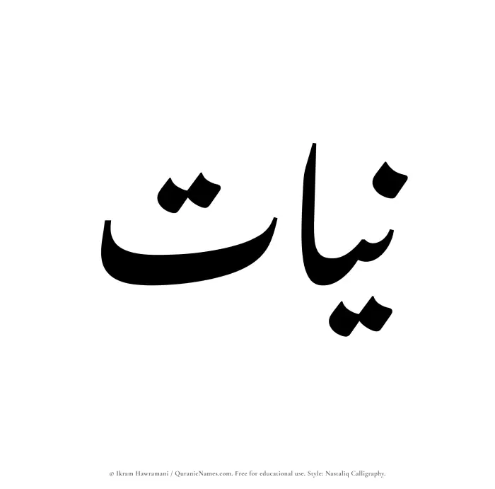 The Muslim name word Niyyat written in Nastaliq calligraphic script