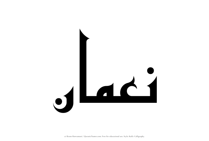 The Muslim name Nouman written in Kufi/Kufic calligraphic script