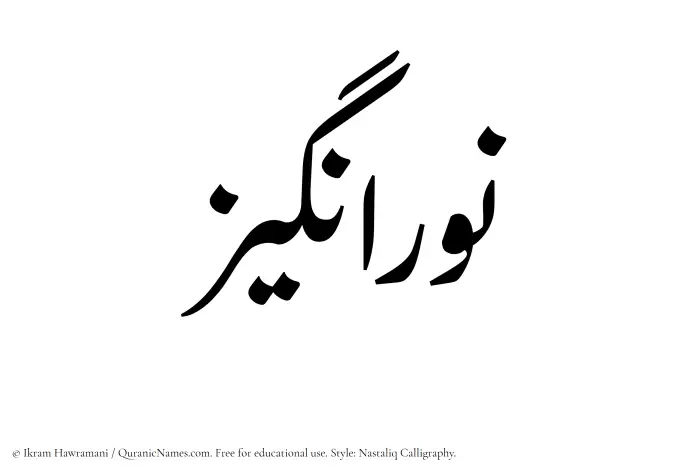 The Muslim name word Nouranghiz written in Nastaliq calligraphic script