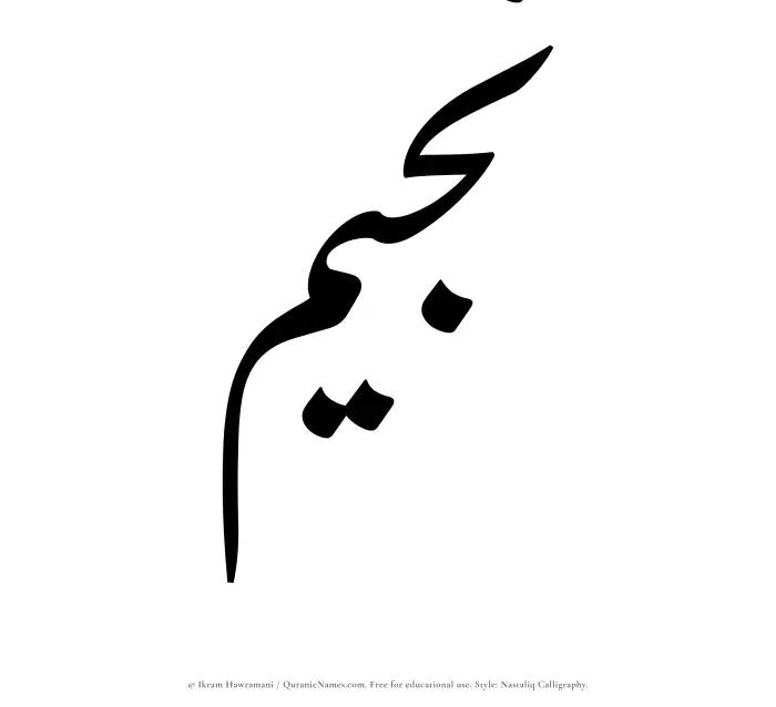 The Muslim name word Nujaim written in Nastaliq calligraphic script