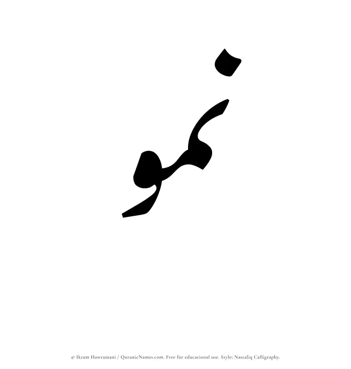The Muslim name word Numou written in Nastaliq calligraphic script