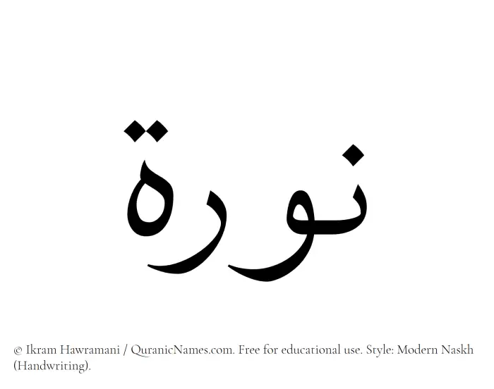 The Muslim name Nura written in naskh script