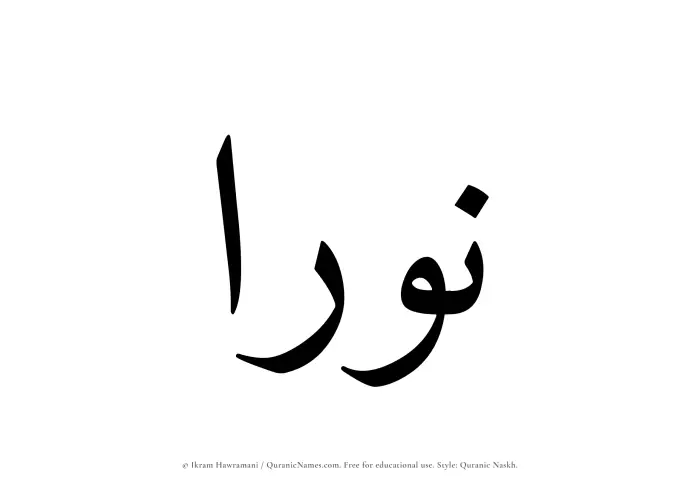 The Muslim name Nuraa written in Quranic naskh script