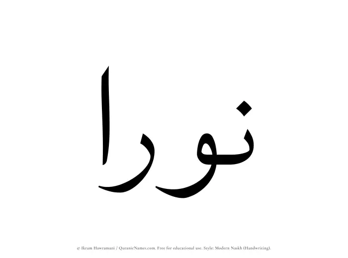 The Muslim name Nuraa written in naskh script
