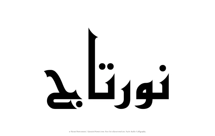 The Muslim name Nurtaj written in Kufi/Kufic calligraphic script