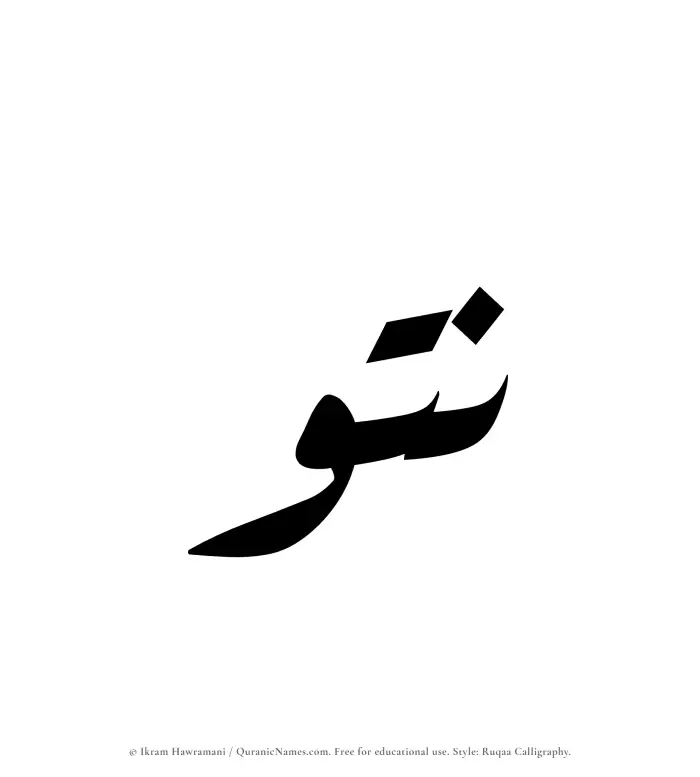 The Muslim name Nutou written in Ruqaa calligraphic script