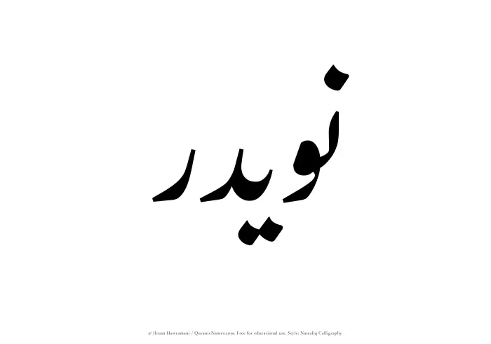 The Muslim name word Nuwaidir written in Nastaliq calligraphic script