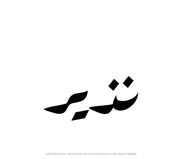 The Muslim name Nuzair written in Ruqaa calligraphic script