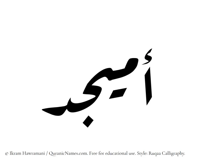 The Muslim name Omaijid written in Ruqaa calligraphic script