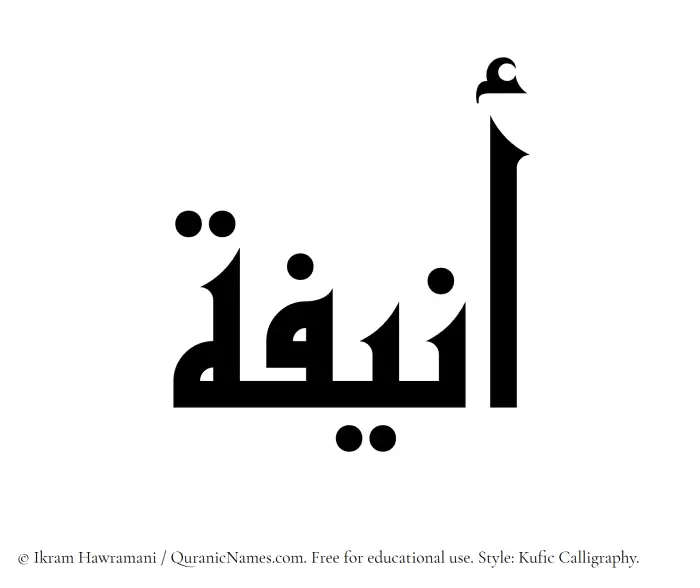 The Muslim name Onaifa written in Kufi/Kufic calligraphic script