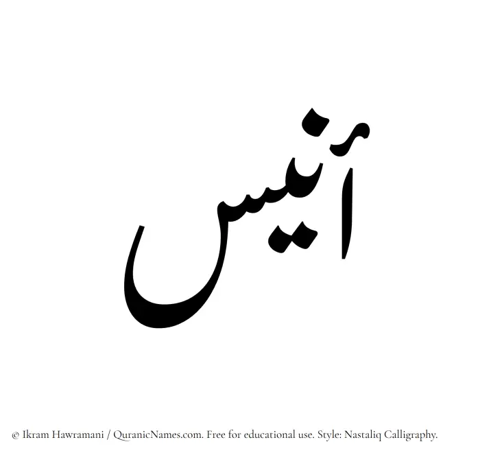 The Muslim name word Onays written in Nastaliq calligraphic script