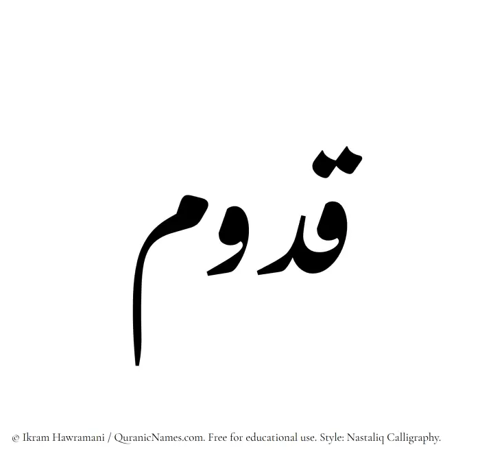 The Muslim name word Qadoom written in Nastaliq calligraphic script