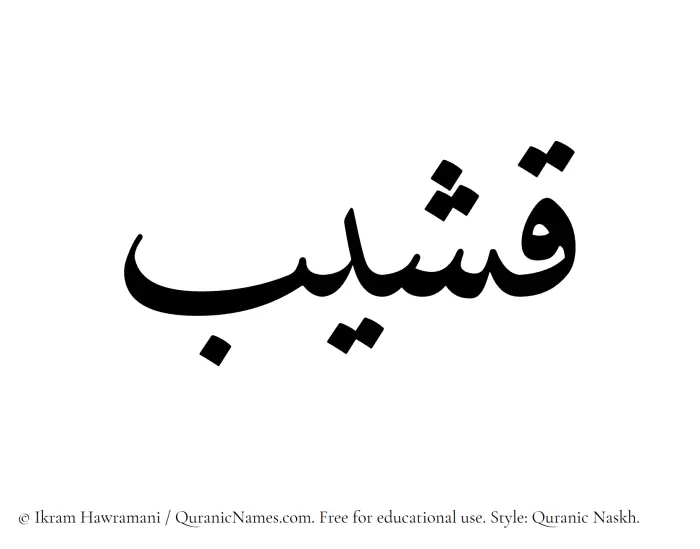The Muslim name Qasheeb written in Quranic naskh script