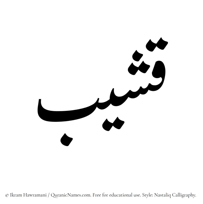 The Muslim name word Qasheeb written in Nastaliq calligraphic script