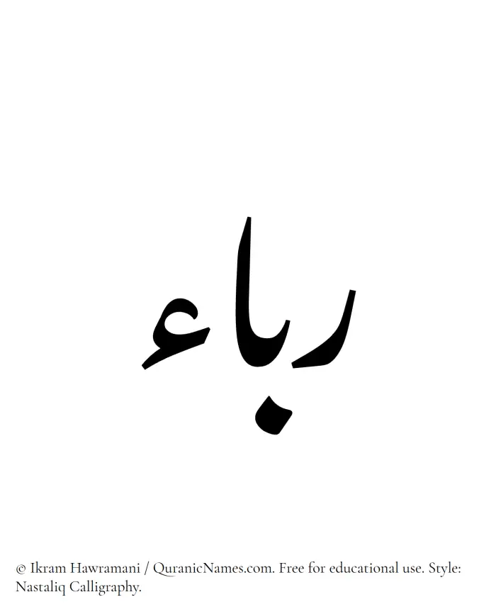 The Muslim name word Rabaa written in Nastaliq calligraphic script