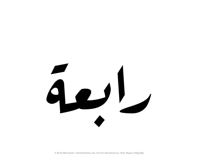 The Muslim name Rabiah written in Ruqaa calligraphic script
