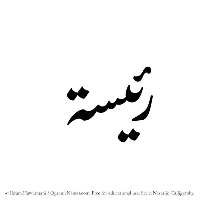The Muslim name word Raeesa written in Nastaliq calligraphic script
