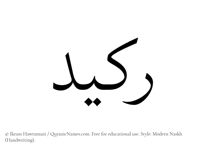 The Muslim name Rakeed written in naskh script