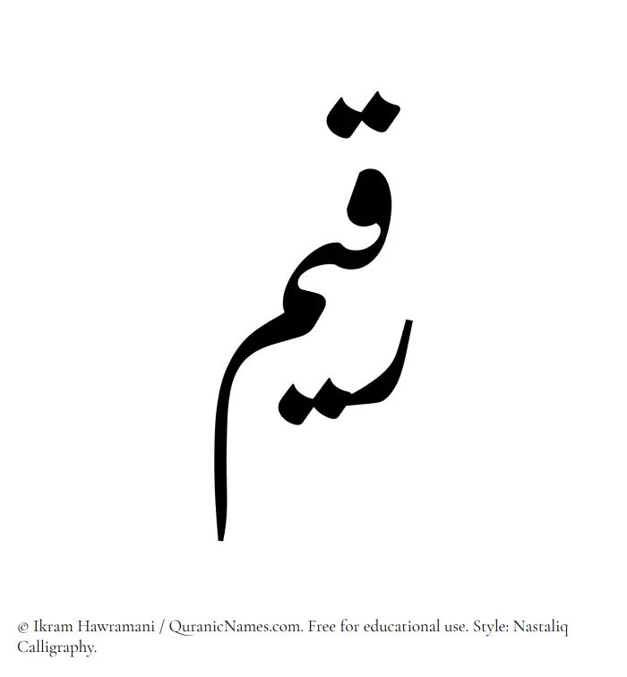 The Muslim name word Raqeem written in Nastaliq calligraphic script