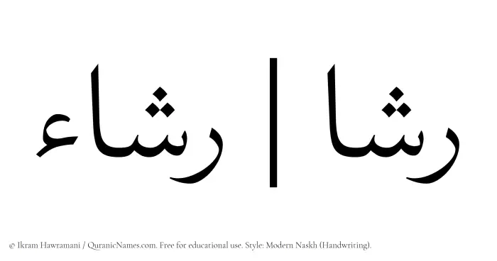 The Muslim name Rashaa written in naskh script