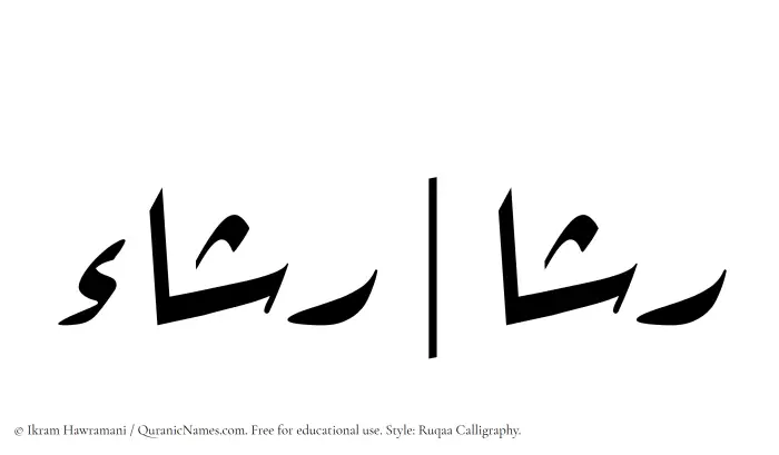 The Muslim name Rashaa written in Ruqaa calligraphic script