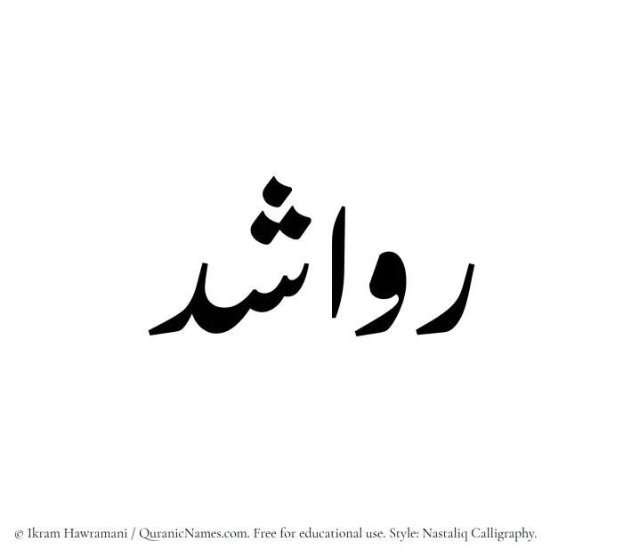 The Muslim name word Rawashed written in Nastaliq calligraphic script