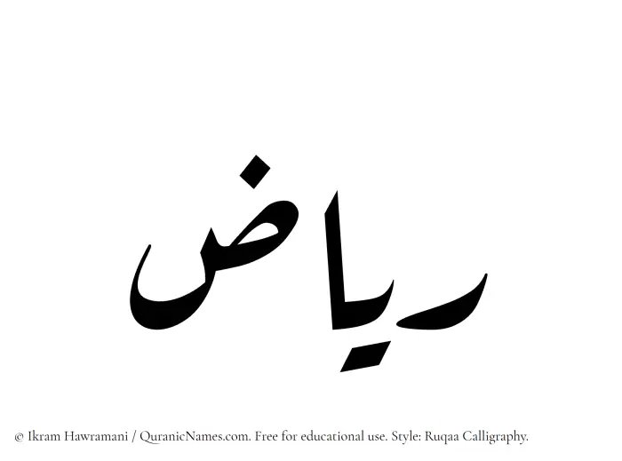 The Muslim name Riaz written in Ruqaa calligraphic script