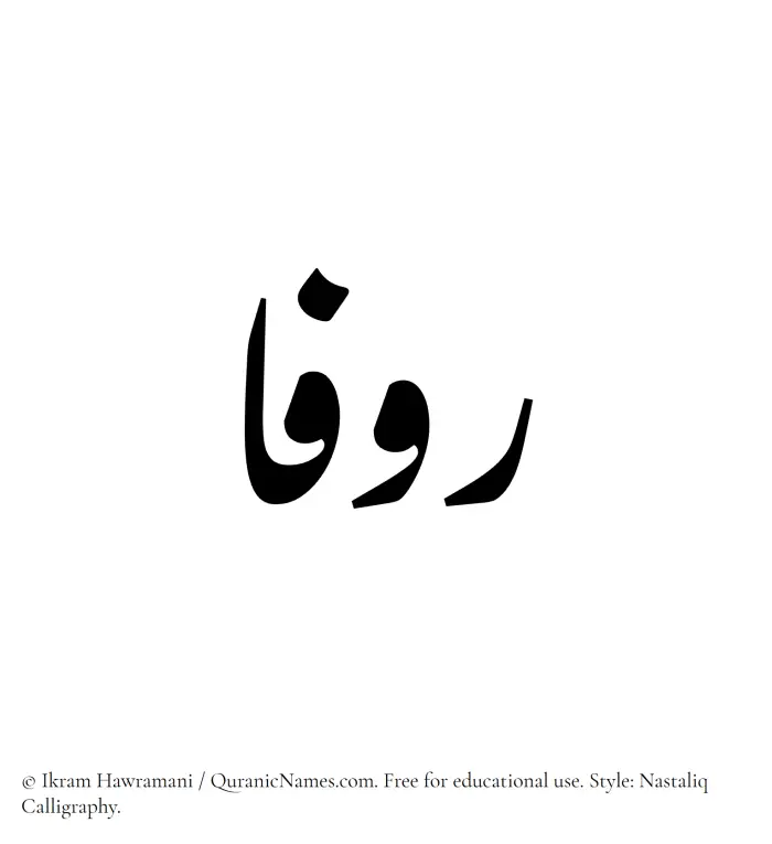 The Muslim name word Rufaa written in Nastaliq calligraphic script