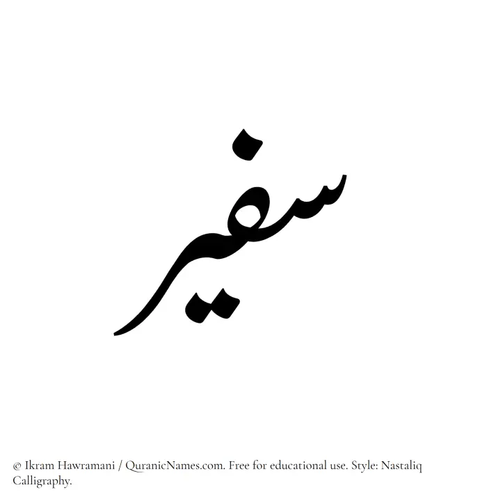 The Muslim name word Safeer written in Nastaliq calligraphic script