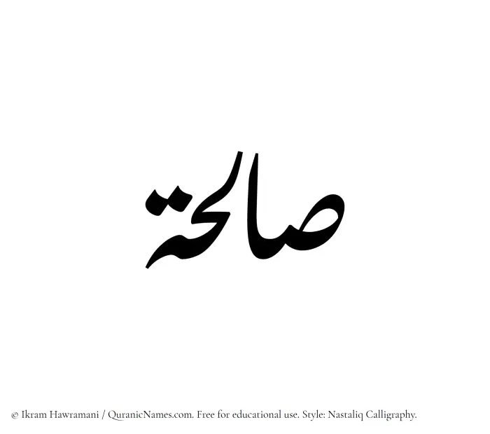 The Muslim name word Saliha written in Nastaliq calligraphic script