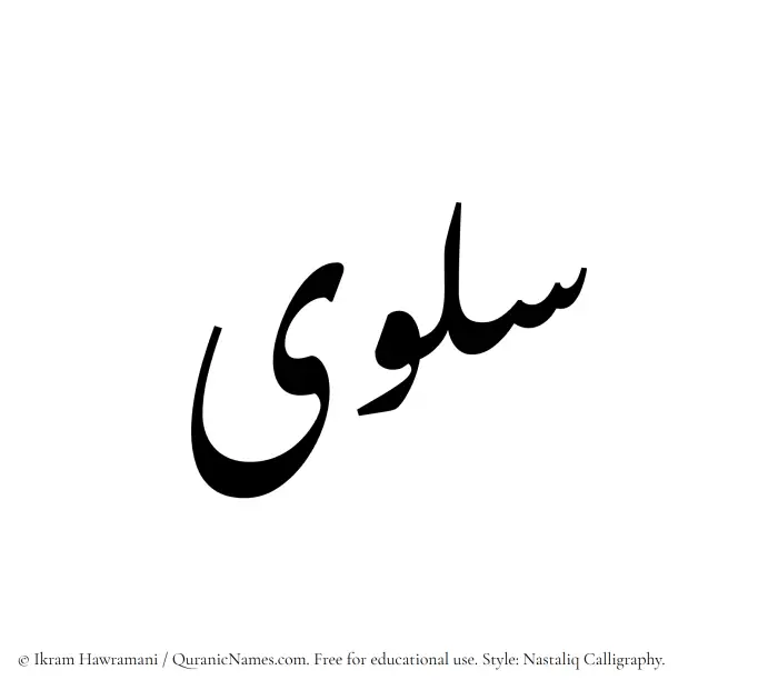 The Muslim name word Salwa written in Nastaliq calligraphic script