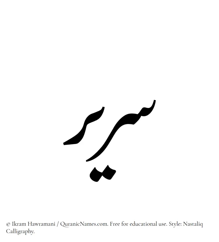 The Muslim name word Serir written in Nastaliq calligraphic script