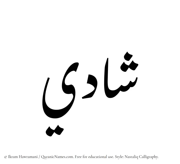 The Muslim name word Shadi written in Nastaliq calligraphic script