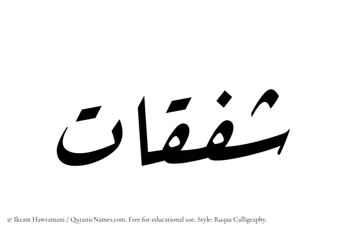 The Muslim name Shafaqat written in Ruqaa calligraphic script